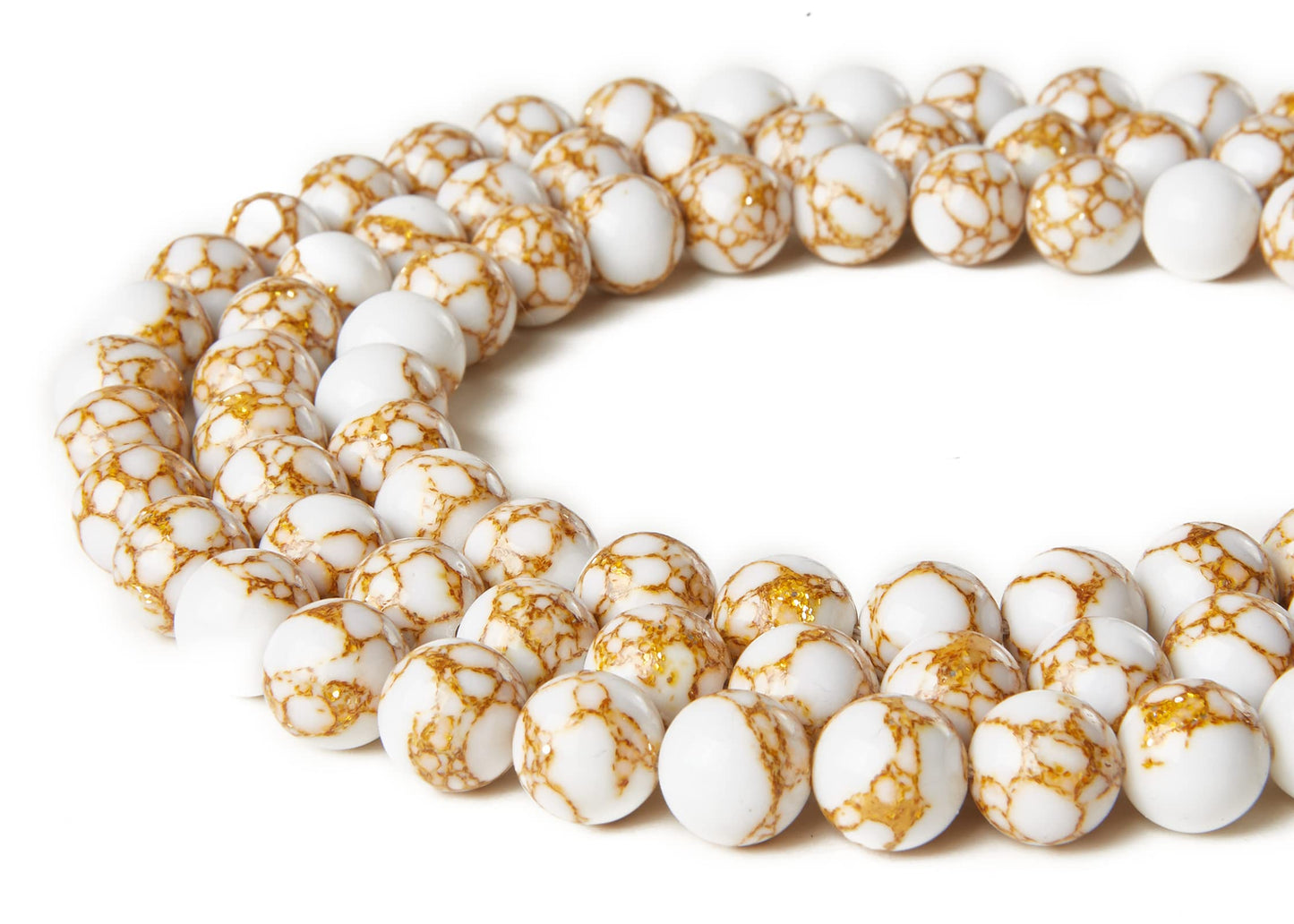 60pcs 6mm White Howlite Gold Spun Beads Natural Gemstone Beads Round Loose Beads for Jewelry Making
