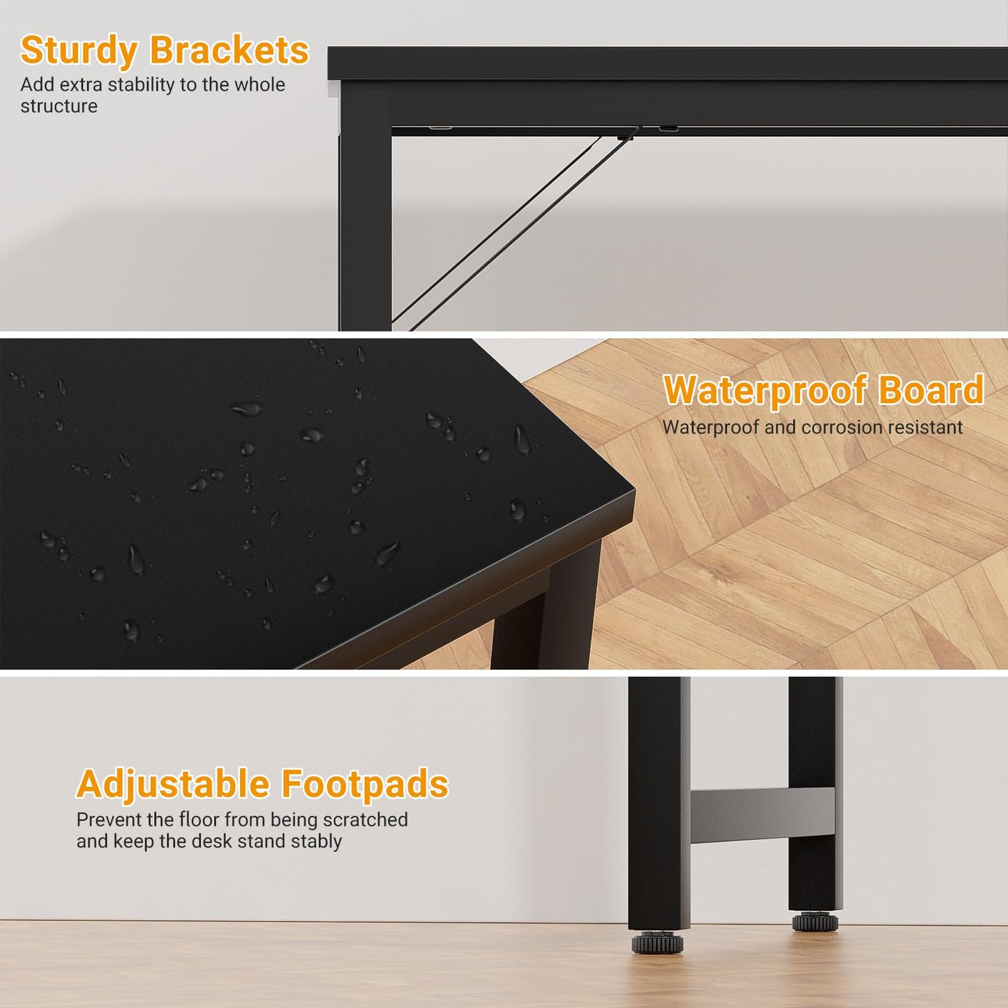 iSunirm 47 Inch Computer Desk with Magic Power Outlets and USB Charging Ports, Modern Home Office Desks, Sturdy Simple Writing Table, Laptop PC Gaming Desk for Bedroom Workstation, Black, 2 Pack