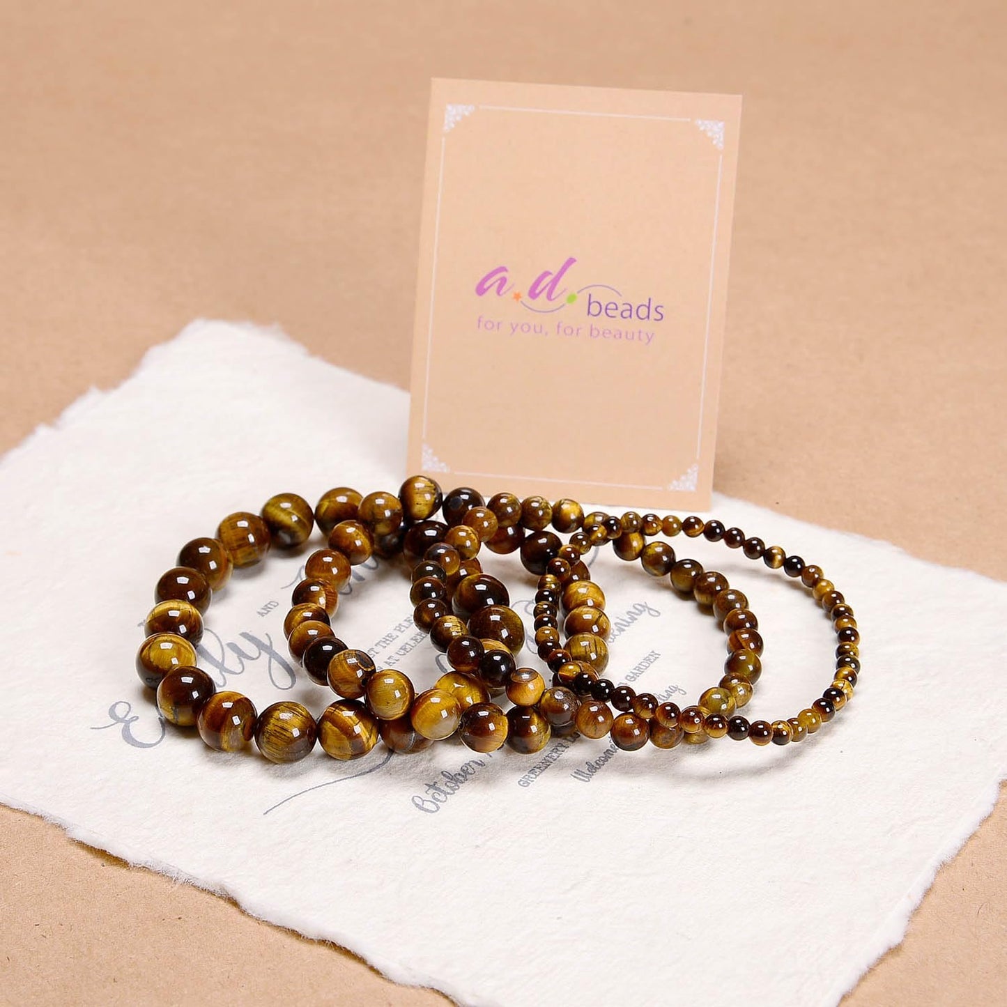 AD Beads Handmade Gemstone Stretch Elastic Bracelet Crystal Healing Reiki Nature's Beauty and Spiritual Essence Unisex (10mm, Yellow Tiger's Eye)