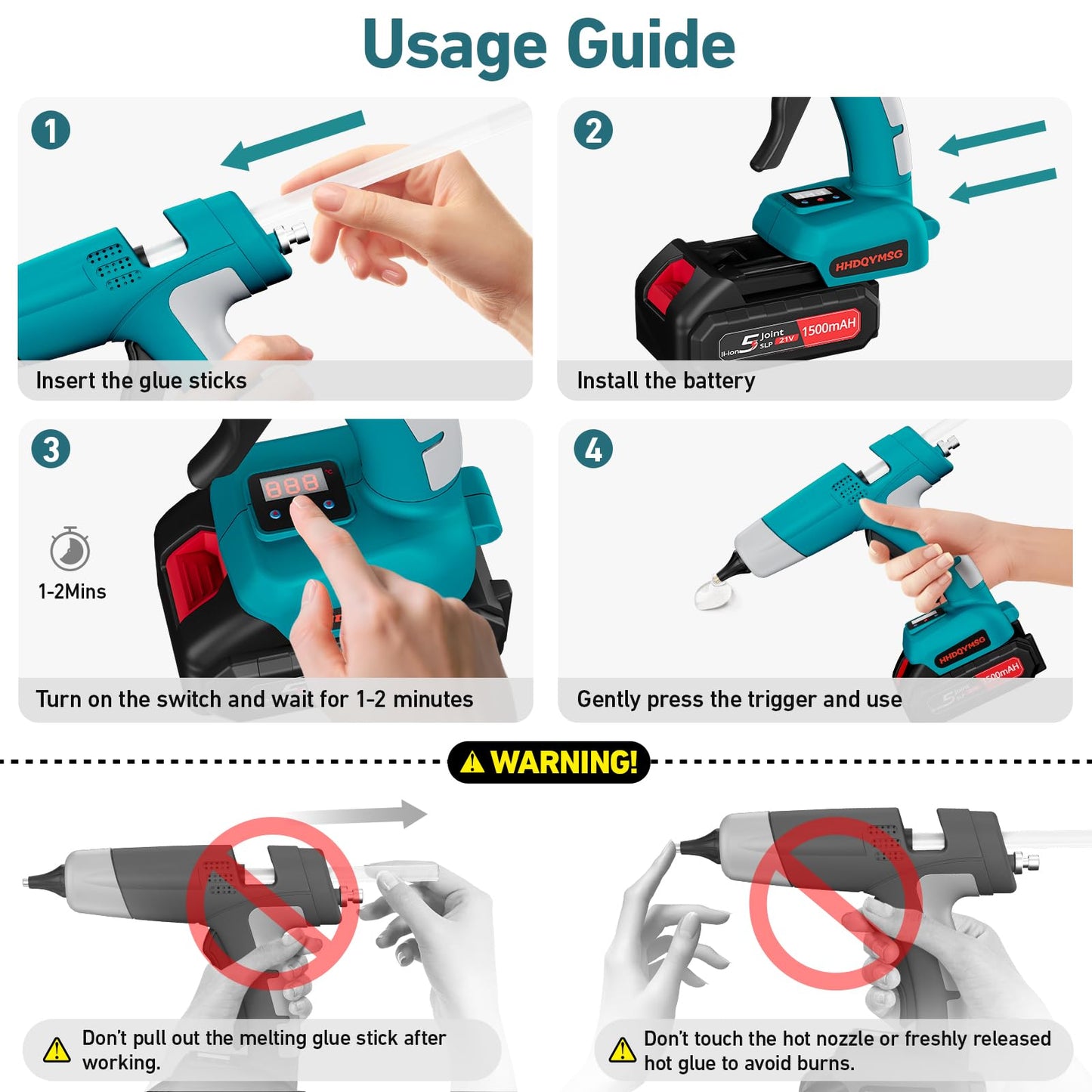 HHDQYMSG 100W Cordless Hot Glue Gun with Temp Adjust & LCD Digital Display, 60S Fast Preheating Hot Glue Gun Full Size with 30Pcs Premium Sticks for DIY Crafts, Repair and Construction