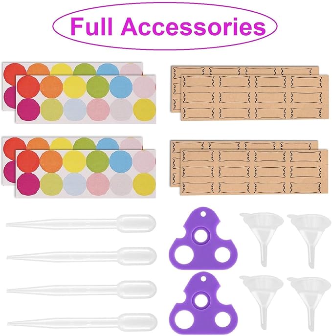 200 Pack Essential Oil Roller Bottles, Amber Glass Roller Bottles 5ml, Roller Balls for Essential Oils, Roll on Bottles (768 Pieces Labels, 32 Funnels, 32 Dropper, 16 Opener)