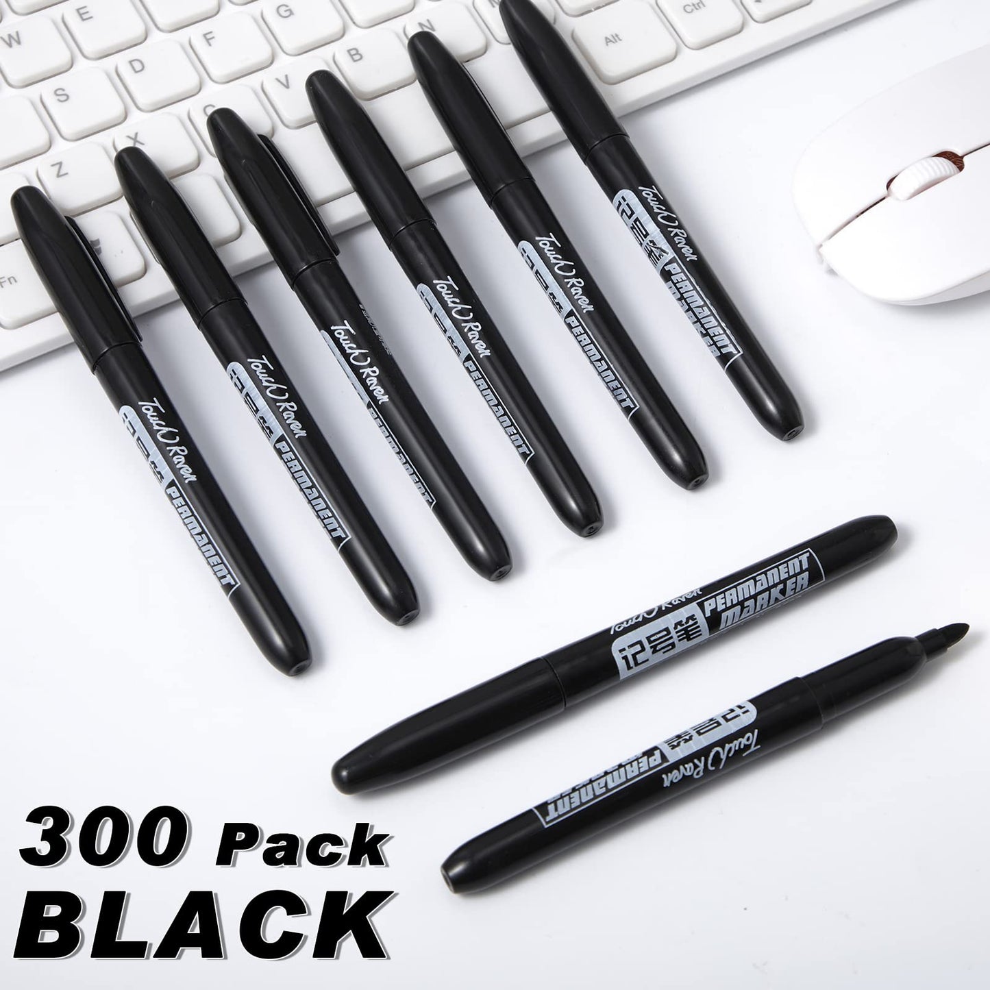 Thenshop 300 Pack Permanent Markers Bulk Back to School Easter Church Gifts Fine Point Waterproof Marker Works on Plastic, Wood, Stone, Metal, Glass for Office Classroom Rewards(Black)
