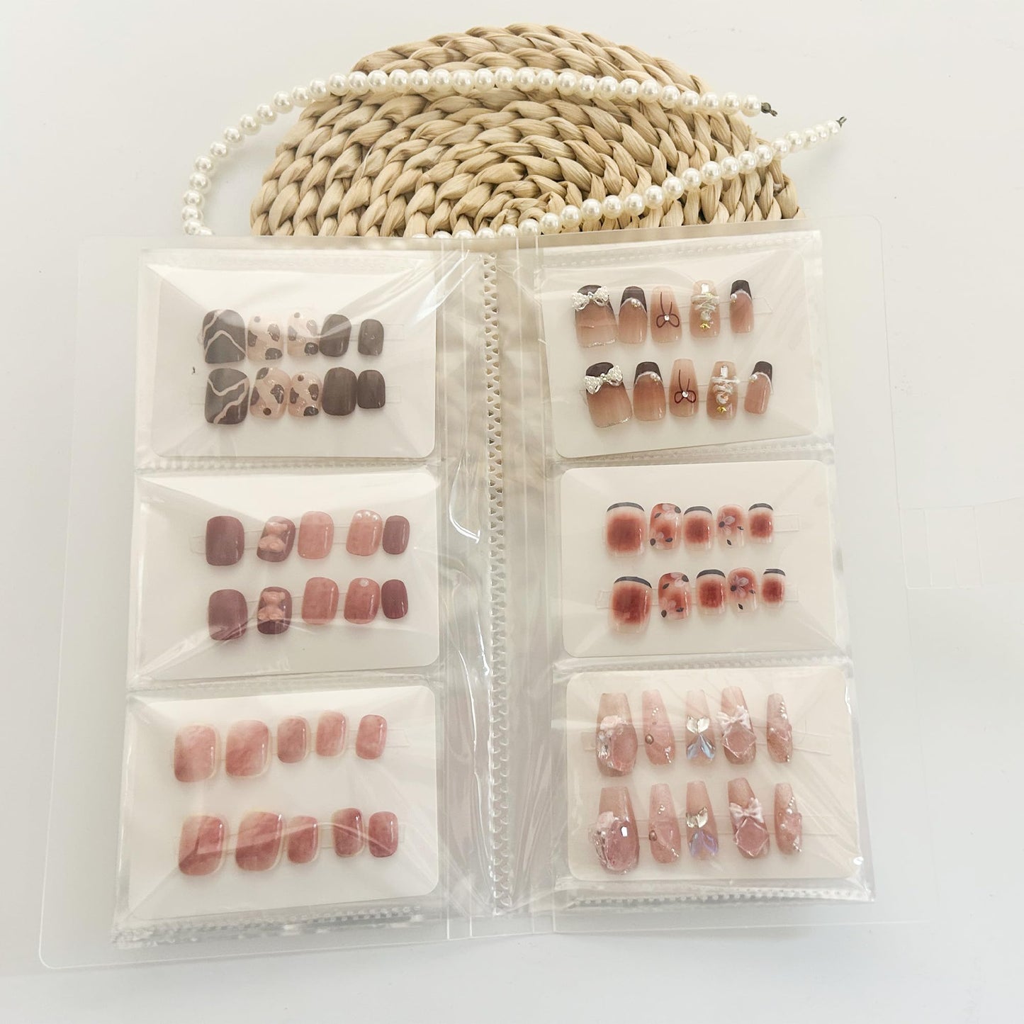 Press On Nail Storage Book Empty Press On Nails Packing Book Set Nail Organizer Display Accommodate 42 Pairs Press On Nails with 10m Double-Sided Adhesive Tape and 50pcs Nail Display Cards
