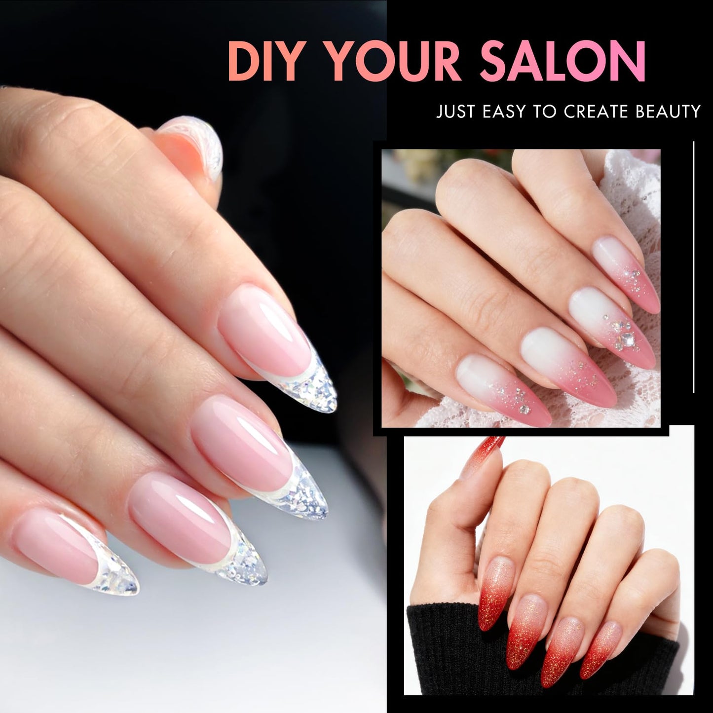 Ranrose Almond Nail Tips Bundle – 240PCS Long Almond Full Cover Press On Nail Tips (12 Sizes) + 360PCS Kids Squared Oval Press On Nails for Girls 4–8, Half Matte DIY Manicure Set