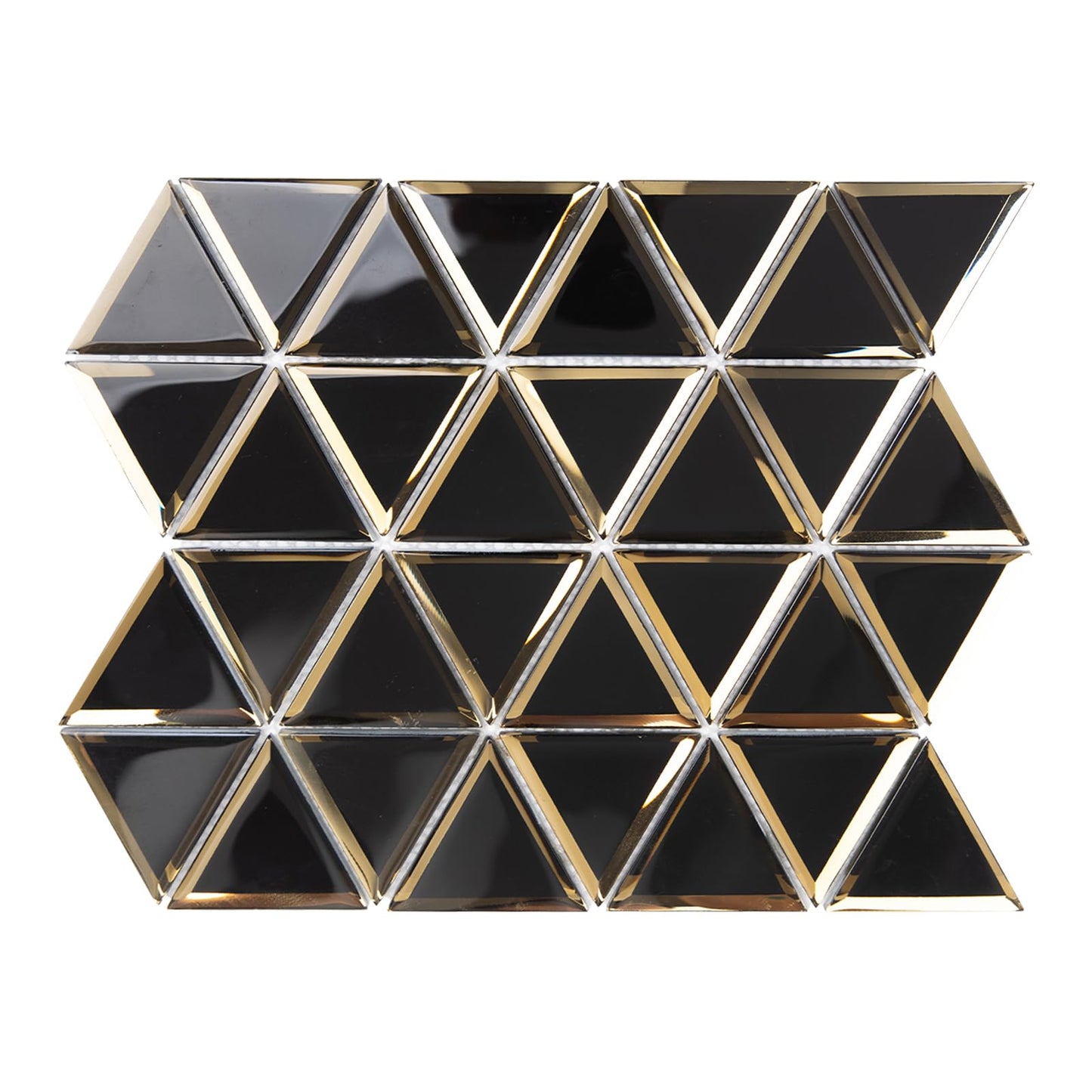 Soulscrafts Beveled Mirror Glass Mosaic Tile,Black with Gold, 3 Inch Triangle Glass Backsplash Tiles for Kitchen Bathroom Wall 5 Sheets/Box