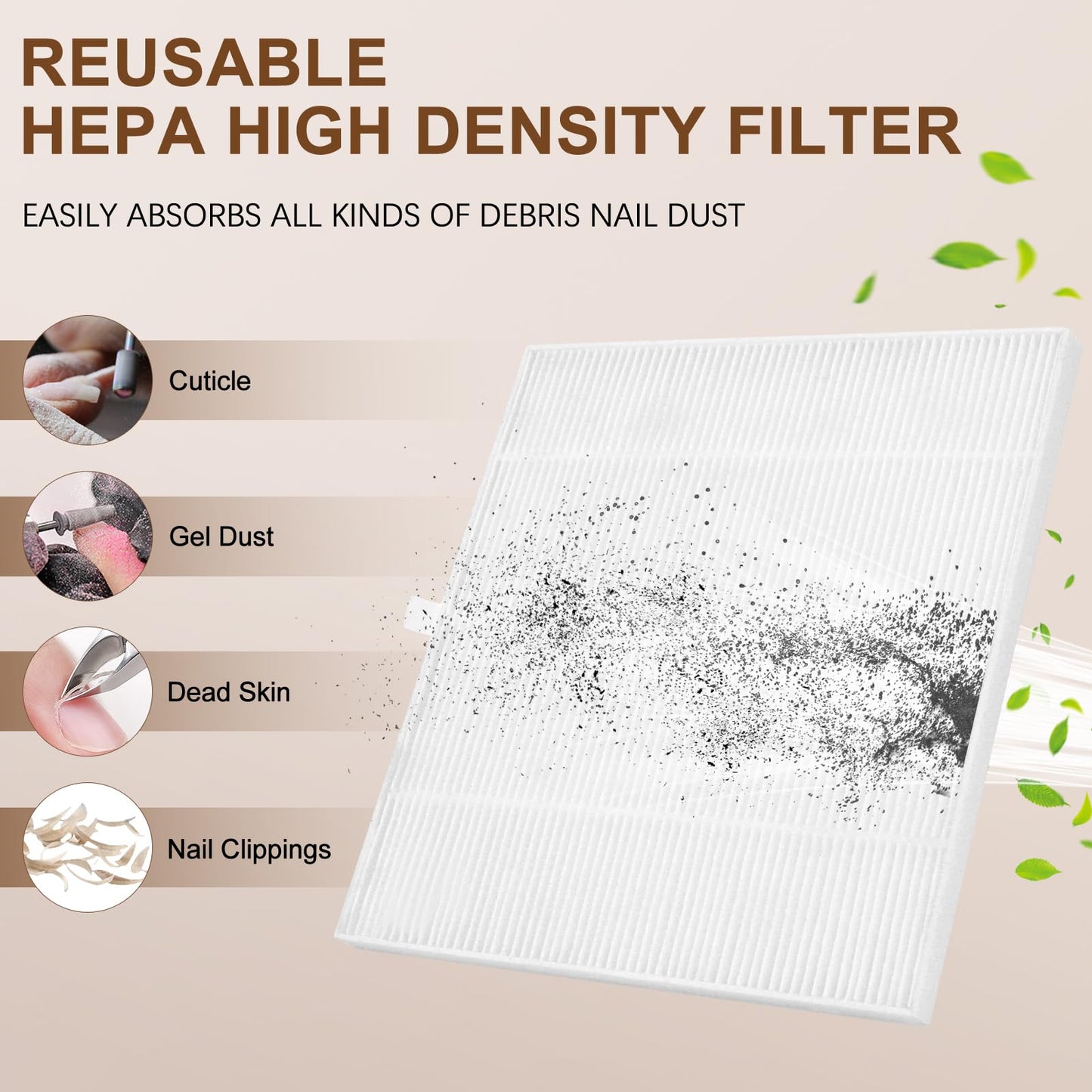 Rechargeable Nail Dust Collector, Professional Cordless Dust Collector Nail Tech Vacuum Fan Extractor Manicure Machine, Adjustable Suction, NDC3
