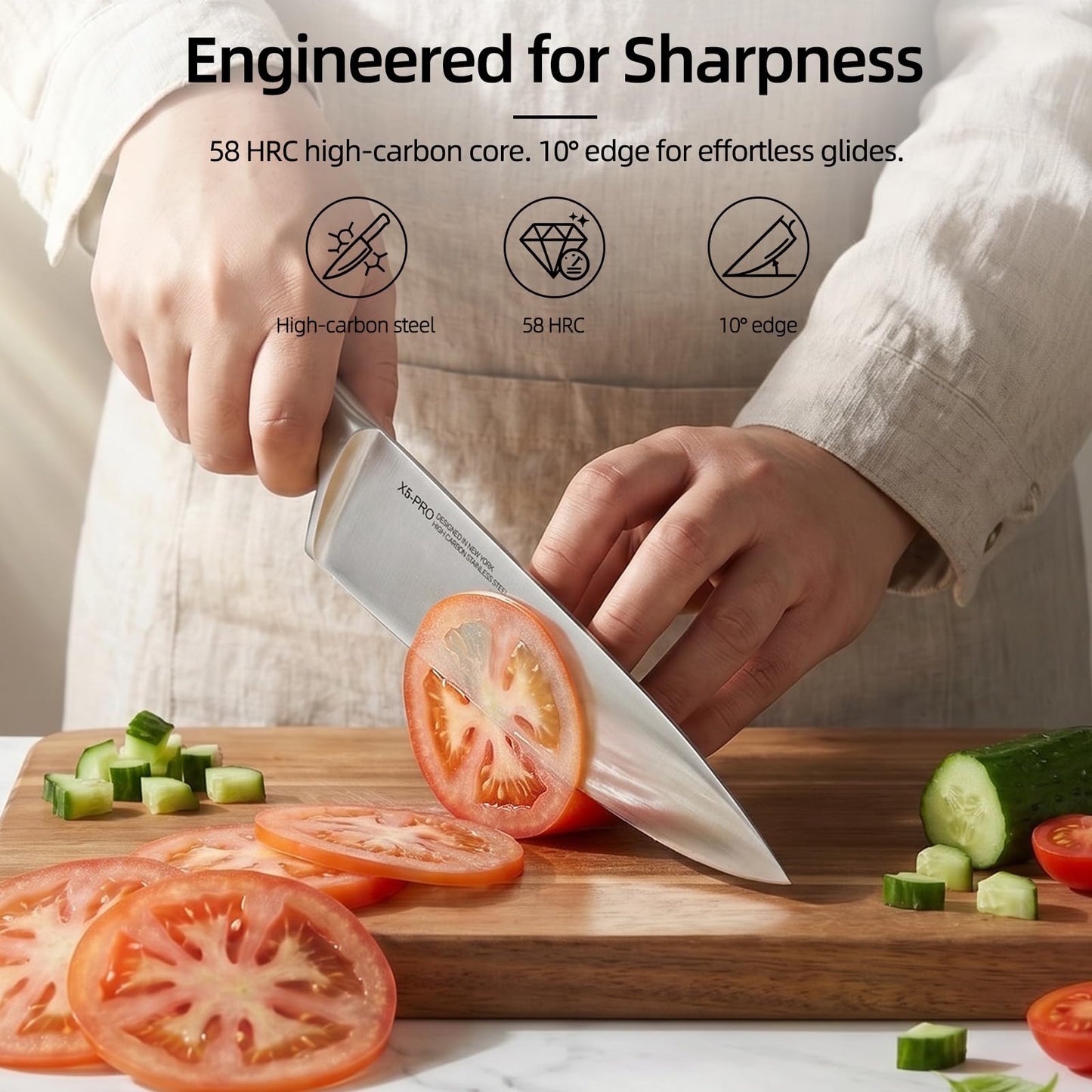 KnifeSaga Kitchen Knife Set with Block and Detachable Sharpener | 8-Piece High Carbon Stainless Steel Knife Block Set, Fully Forged Blades & Compact Design