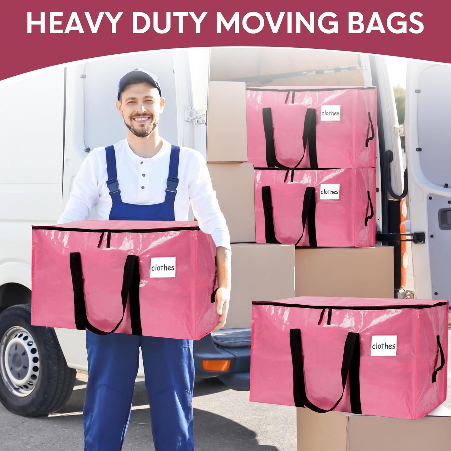 2-Pack Extra-Large Heavy-Duty Storage Totes with Reinforced Handles, Durable Zippers & Waterproof Material — Perfect for Space-Saving, Moving, Shipping and Travel (Pink)