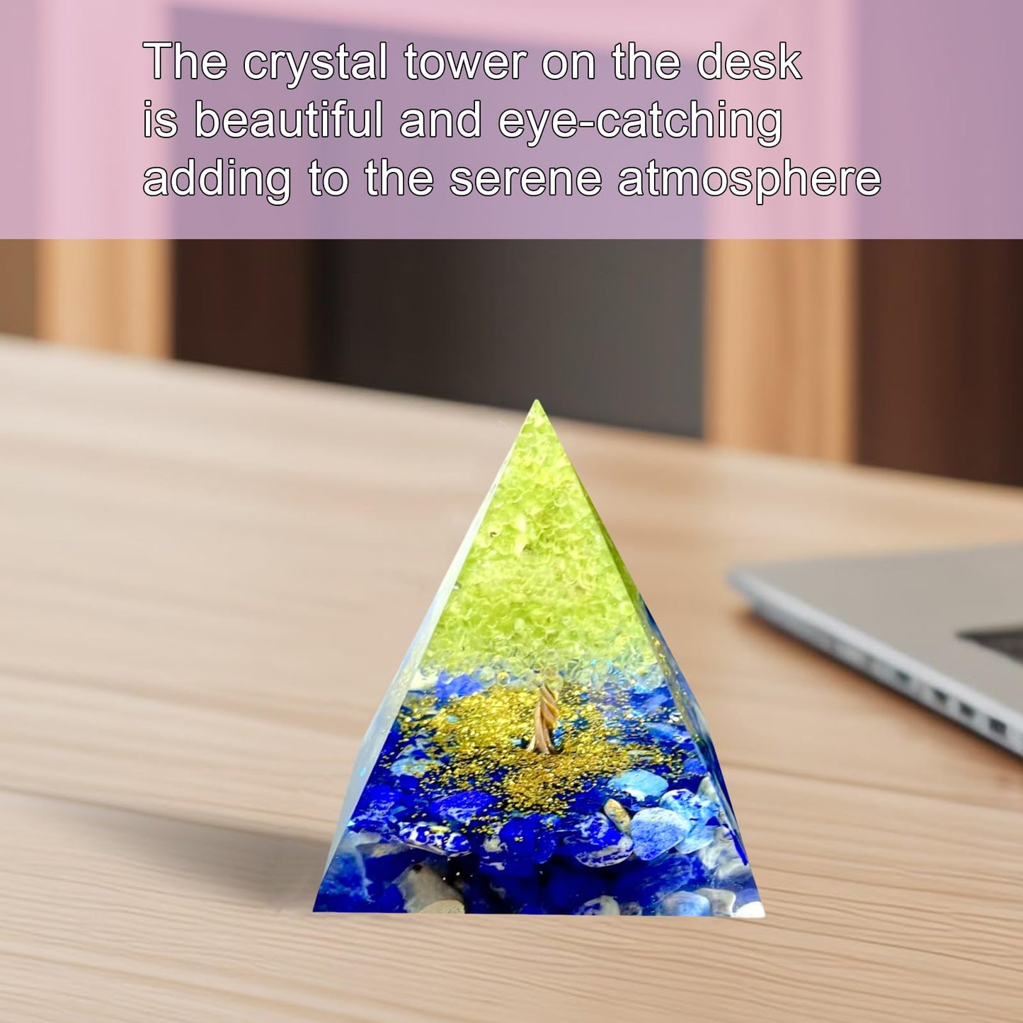Saefheled Tree of Life Orgone Pyramid,Natural Energy Peridot Lapis Lazuli Orgonite Healing Crystal Pyramid,for Reduce Stress,Balance Chakra,Meditation Attract Luck,Accumulate Wealth Health(6cm)