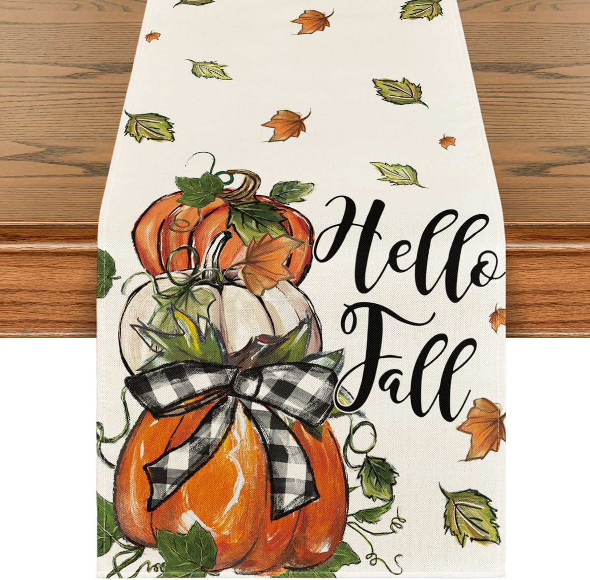 Artoid Mode Pumpkins Bowknot Maple Leaf 210 GSM Fall Table Runner, Seasonal Autumn Kitchen Dining Table Decoration for Home Party Decor 13x36 Inch