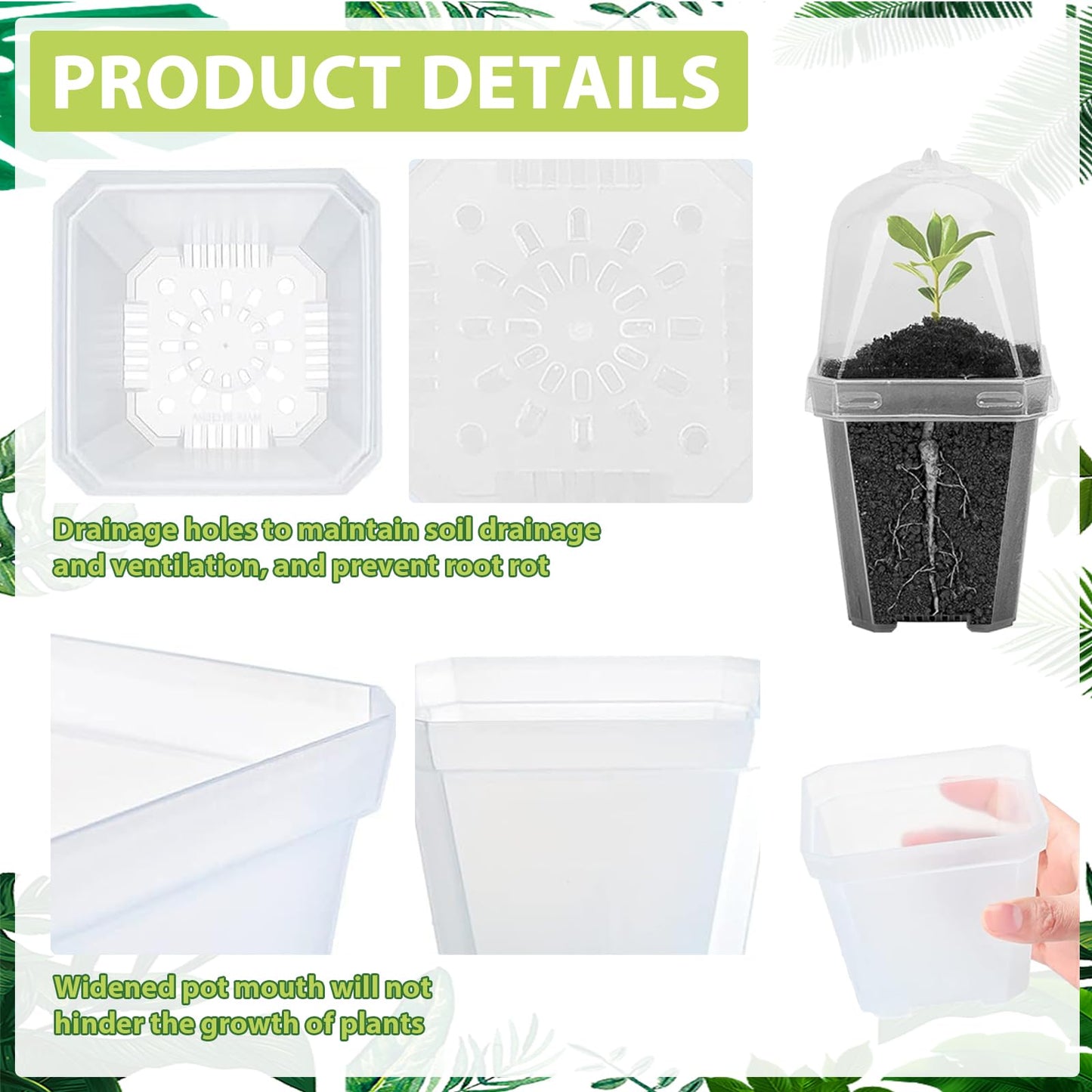 Hyuetrsa 30 Sets Plant Nursery Pots with Humidity Domes, 3" Plastic Gardening Pot with 30 Pcs Labels, Clear Seed Starting Pot Planter Containers with Drain Holes for Seedlings Vegetables Succulents
