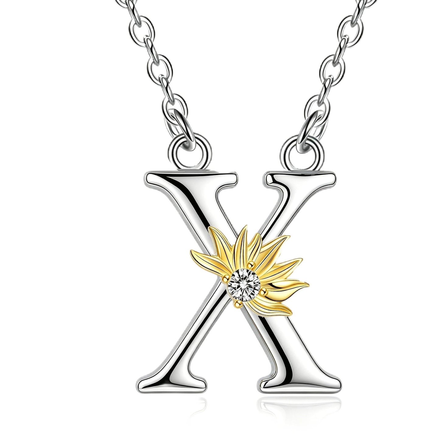 POPLYKE Sunflower Necklace Initial Sunflower Gifts for Women Alphabet Letter Script Name Pendant Chain (Sunflower X)