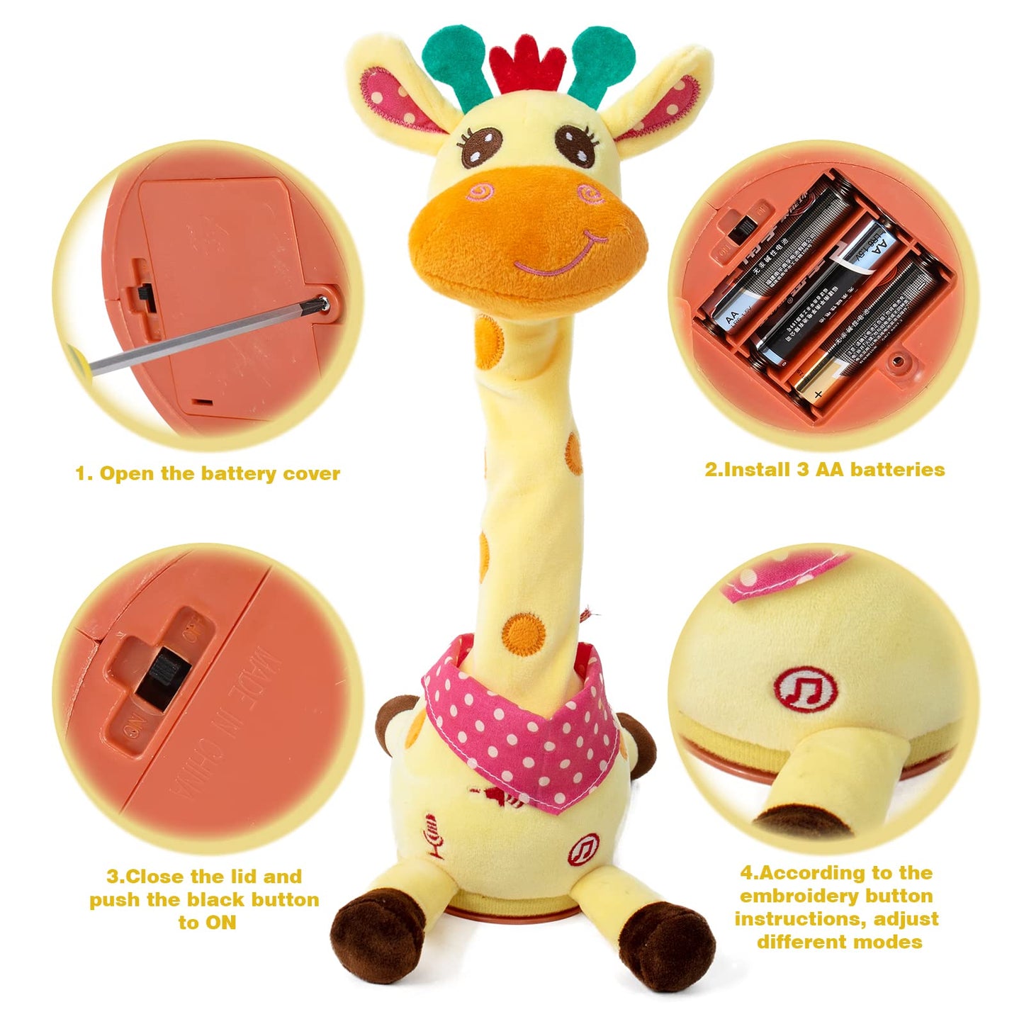 JISON21 Dancing Talking Giraffe Plush Toy, Funny Singing Recording & Repeating Musical Giraffe, Unique Valentine's Day Gift for Girlfriend Boyfriend, Interactive Fun for Baby Toddlers Kids(Yellow)