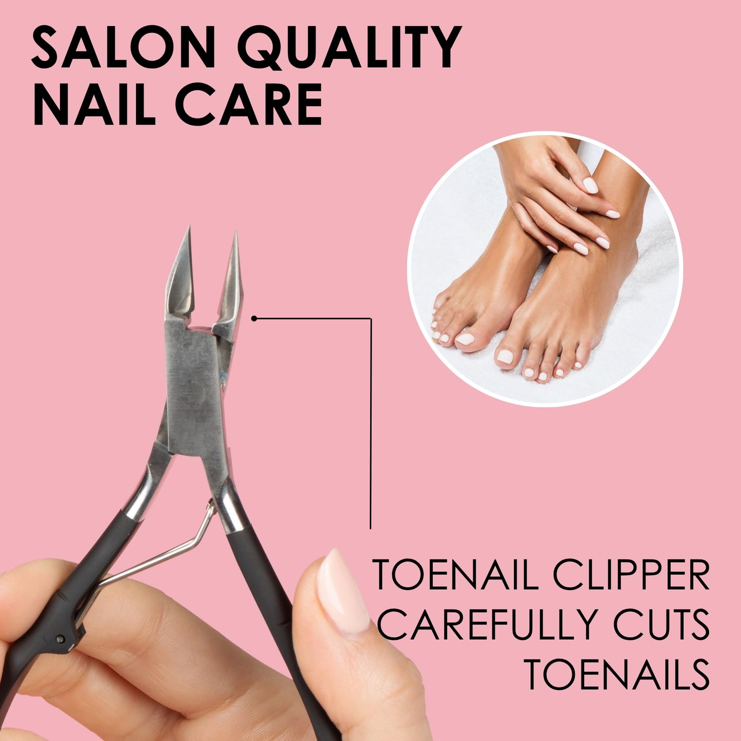 JAPONESQUE Soft Touch Toenail Clipper & Cuticle Pusher Manicure Set for Salon Quality Results, Anti-Slip Grip, Stainless Steel