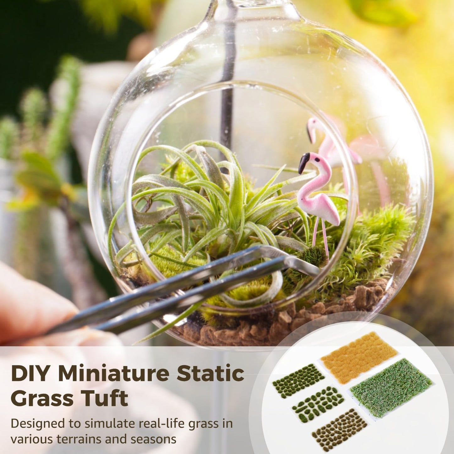 OMISTAR 265 PCS Static Grass Tuft, Model Grass for Diorama, DIY Miniature Fake Grass, Green Yellow Mixed Grass for Railway Layout, Landscape Terrarium Bottle, Flower Pot