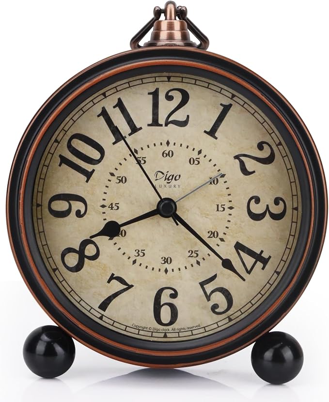 Maxspace 5.5 inch Black European Style Retro Silent Desk Alarm Clock Non-Ticking Whisper Battery Operated, HD Glass Face, Easy to Read for Indoor Decor