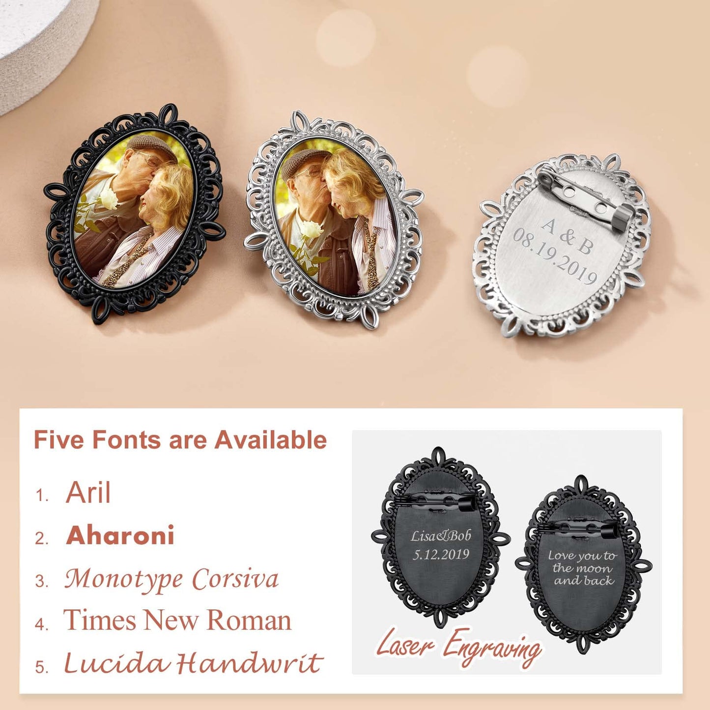 Custom4U Memorial Pin with Picture for Wedding Groom Custom Photo Bouquet Charm Customized Bridal Gifts