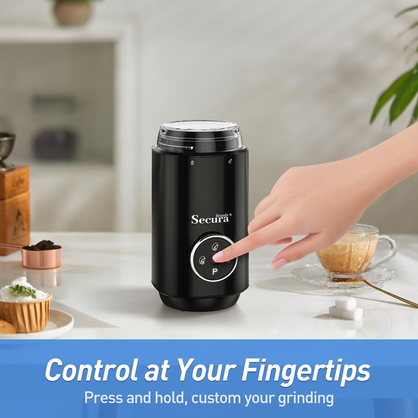Secura Brands Electric Coffee Grinder with Coarse to Fine Multiple Grind Setting for Coffee Bean, Spices & Herbs, Black