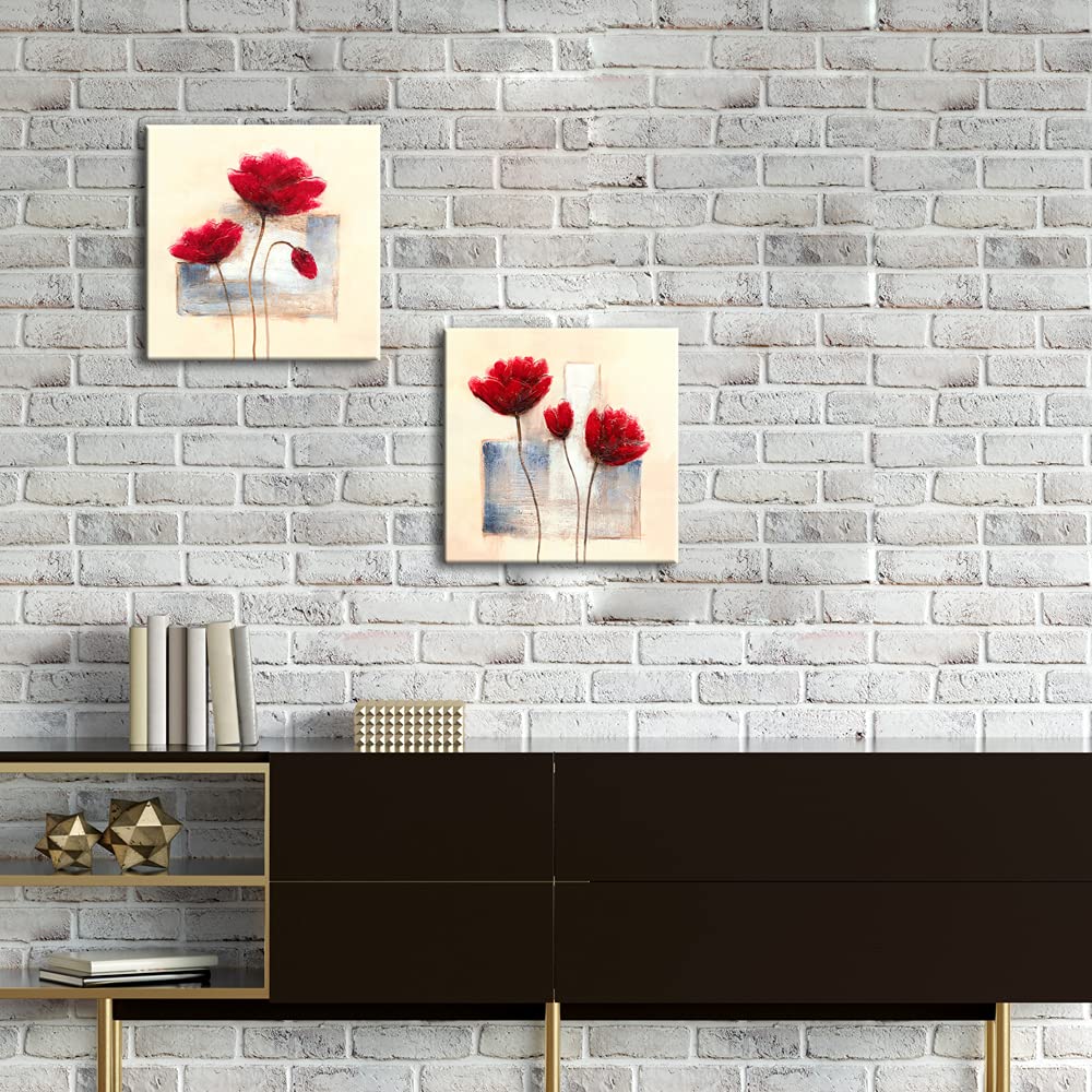 Wieco Art Charming Spring Modern 2 Panels Stretched and Framed Giclee Canvas Prints Artwork Abstract Floral Oil Paintings Style Picture Photo on Canvas Wall Art for Bedroom Home Decorations