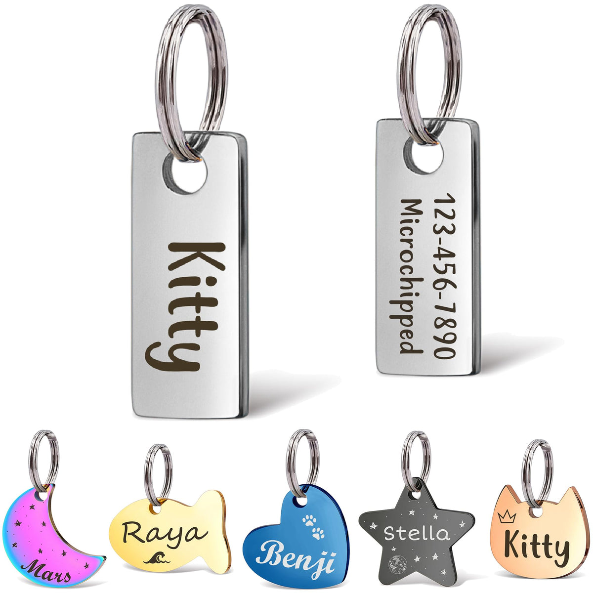 Anavia Small Size Dog Cat ID Tags, Small/XS Personalized Color Plated Stainless Steel Puppy Kitten Name Tags, Customized Engraved Nameplate Pet Collar Tag (Blue, Star)