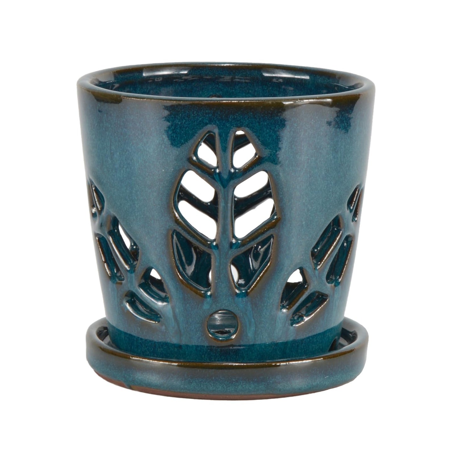 W&W Orchid Pot with Holes and Saucer for Repotting, Teal, 5.5 Inch
