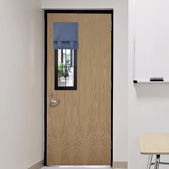 RYB HOME Classroom Door Window Cover, Blackout Shades for Classroom Windows and Doors Cover Lockdown Shades, Room Darkening Design Blocks Views, W 12 x L 30, 1 Panel, Stone Blue