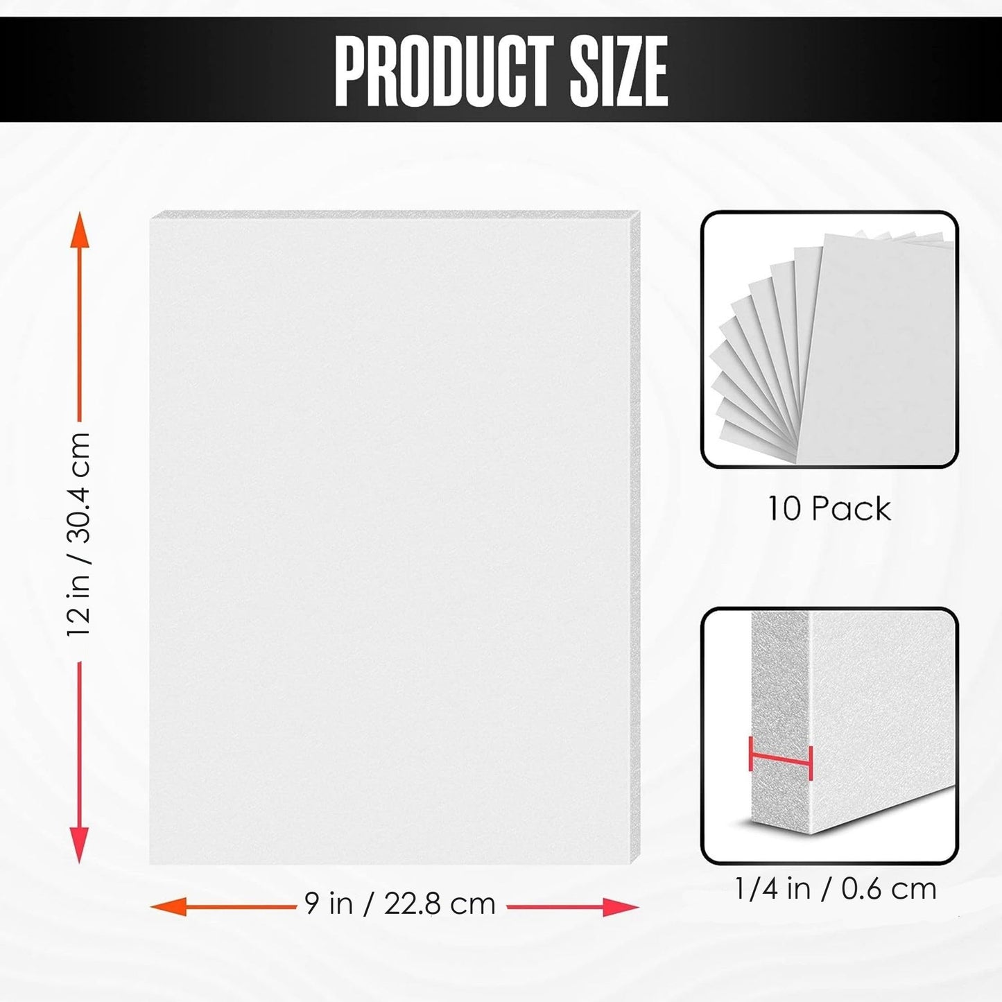Houseables Foam Sheets for Crafts, EVA Foam, Thin EVA Craft Sheets, Foamy Paper Board, for Art, Cosplay, Costume, Crafting, Kids Project, Scrapbook, Padding, Plain, White, 6mm, 10 Pack, 9 x 12 Inch