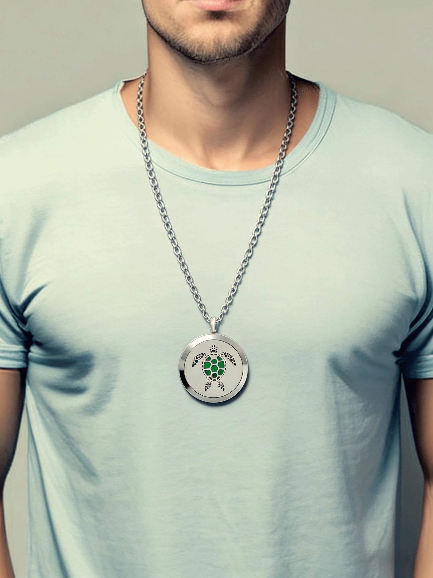 Popeoiuh Essential Oil Diffuser Necklace, Aromatherapy Stainless Steel Turtle Chain Pendant Locket Jewelry for Men Women