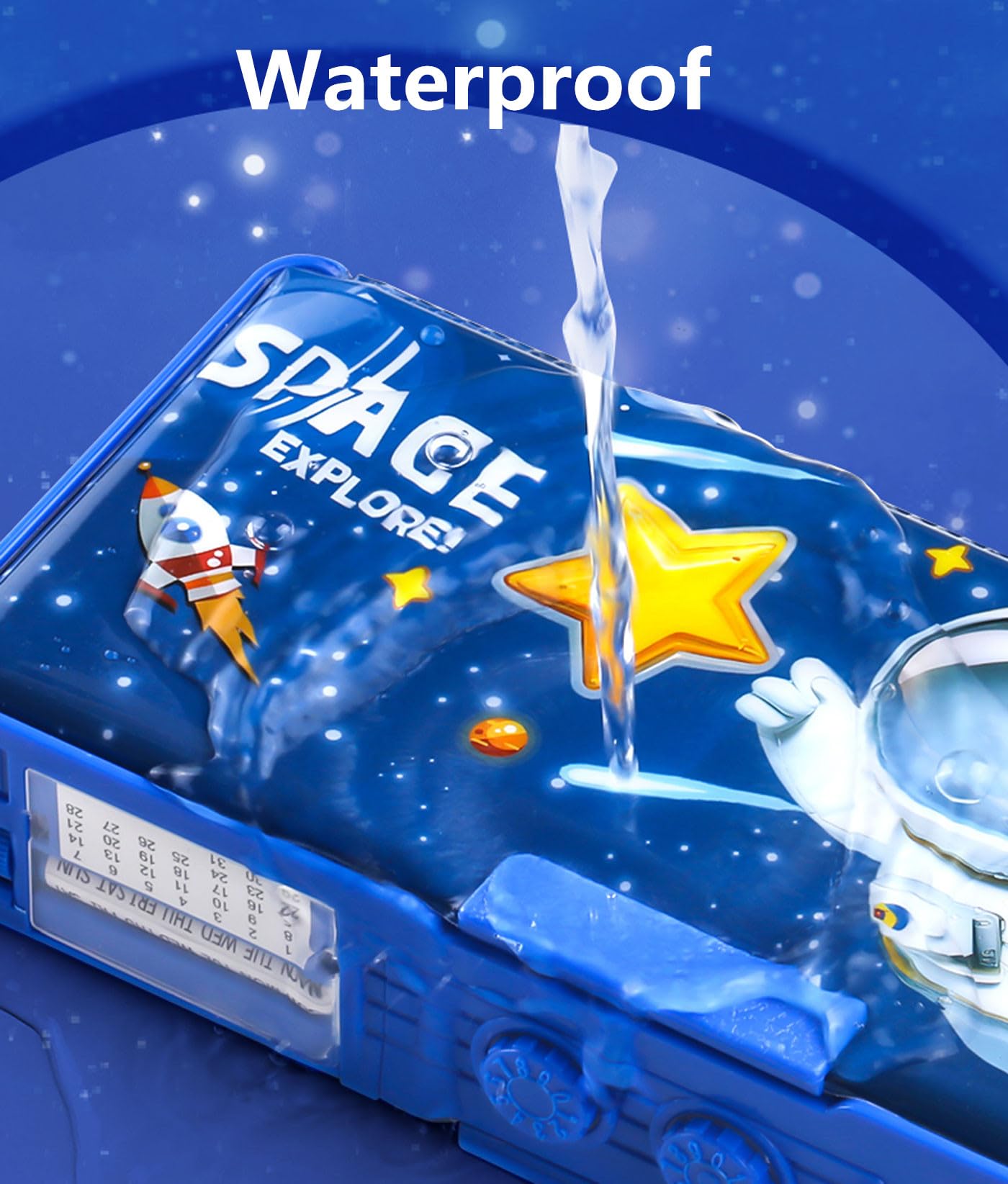 Pop up Multifunction Pencil Case for Kids Unique Stationery Set School Supplies Astronaut Pen Box for School Students Cute Pencil box for Boys with Sharpener Password Lock Schedule Whiteboard(Blue）