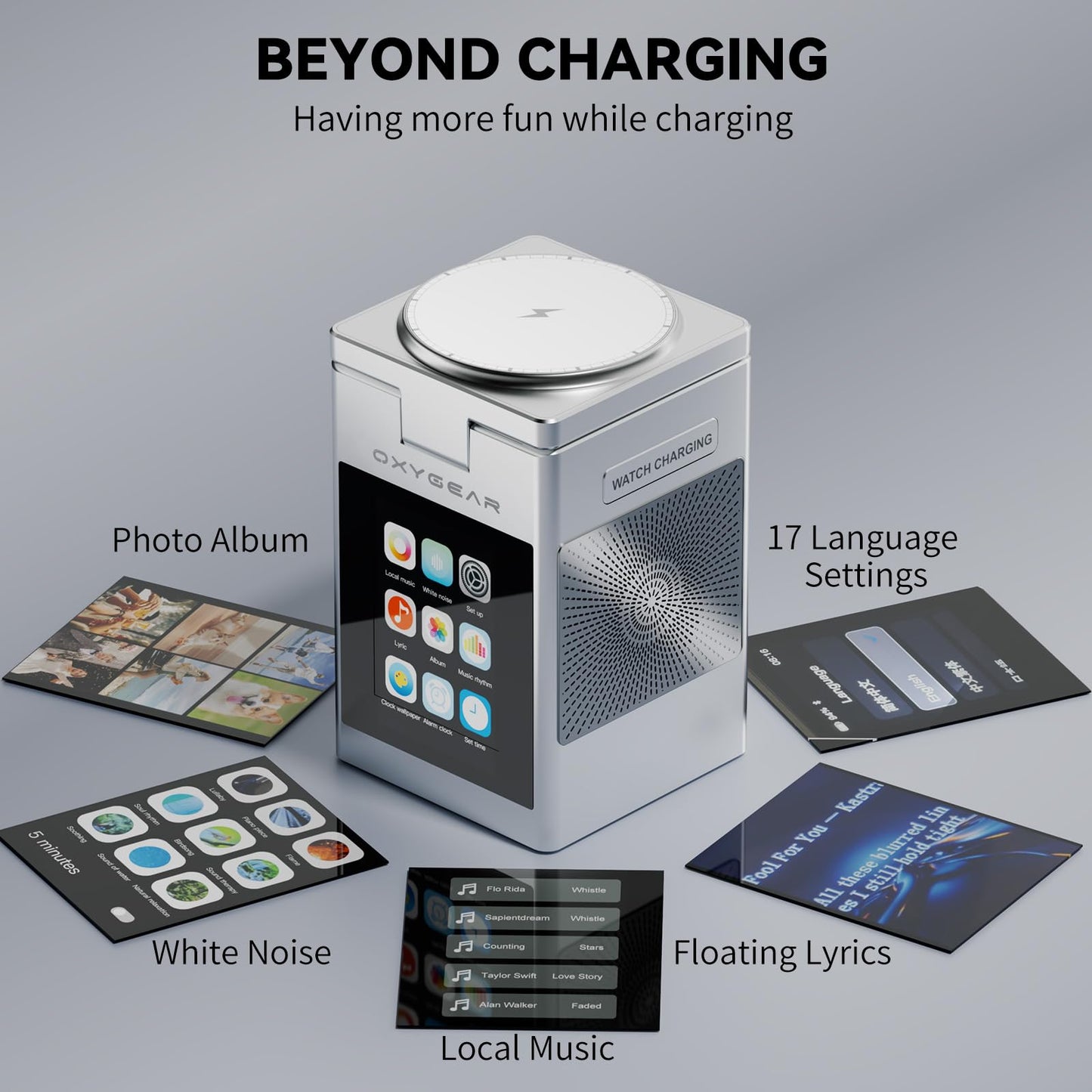 7-in-1 Multifunctional Wireless Charging Station with LCD Touch Screen, Bluetooth 5.3 Speaker, Alarm Clock, Qi2 Magnetic 15W Fast Charging Dock for iPhone, iWatch, AirPods, 20W Adapter (Silver)
