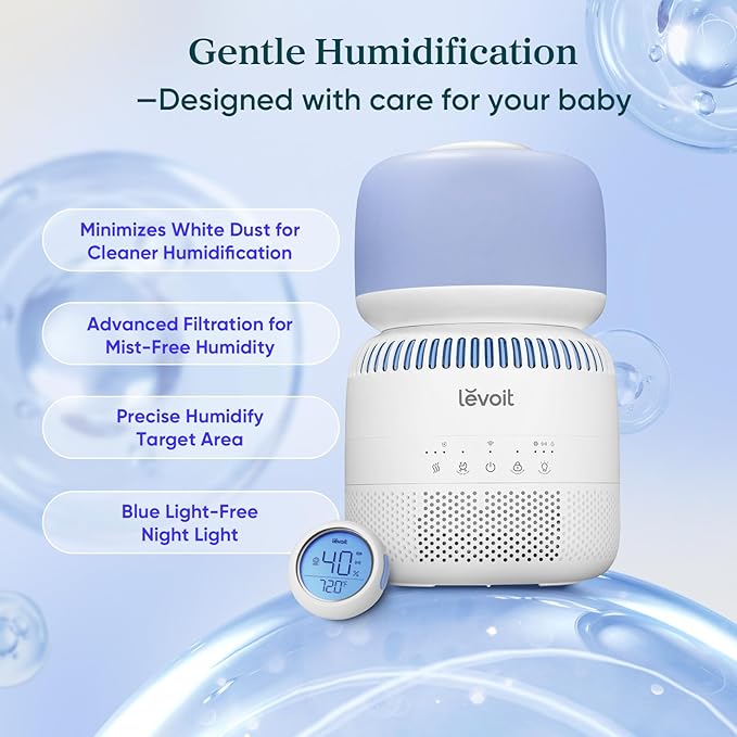 LEVOIT Humidifiers for Bedroom Baby, Sprout Evaporative with Dual Filters for Air & Water, Separate Sensor, Adjustable No Blue Nightlight, Auto Dry, Smart Control & Alexa, Auto Mode, 3.8L Tank for 36H