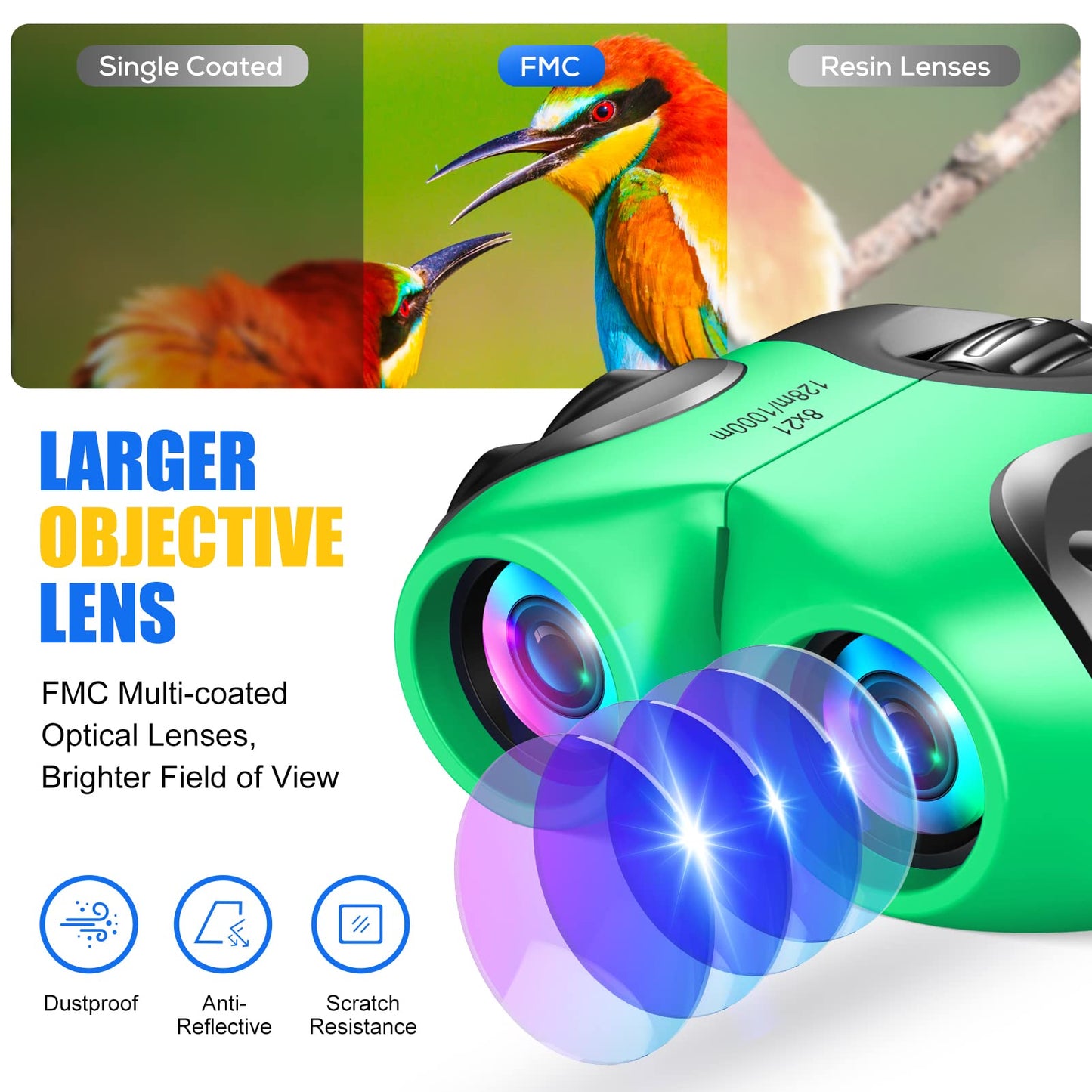 LET'S GO! Best Toys for 3-8 Year Old Boy, Easter Compact Waterproof Binocular for Kids Boys Brithday Christmas Stocking Stuffers for Kids 8-12 Gifts for 5-7 Year Old Boy Toys