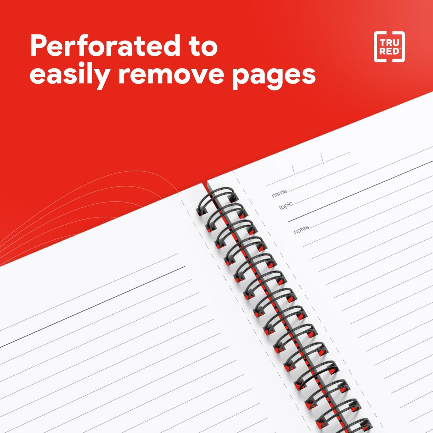 TRU RED Medium Soft Cover Meeting Notebook, Black – Ruled, Spiral Bound, 80 Sheets, Interior Pocket