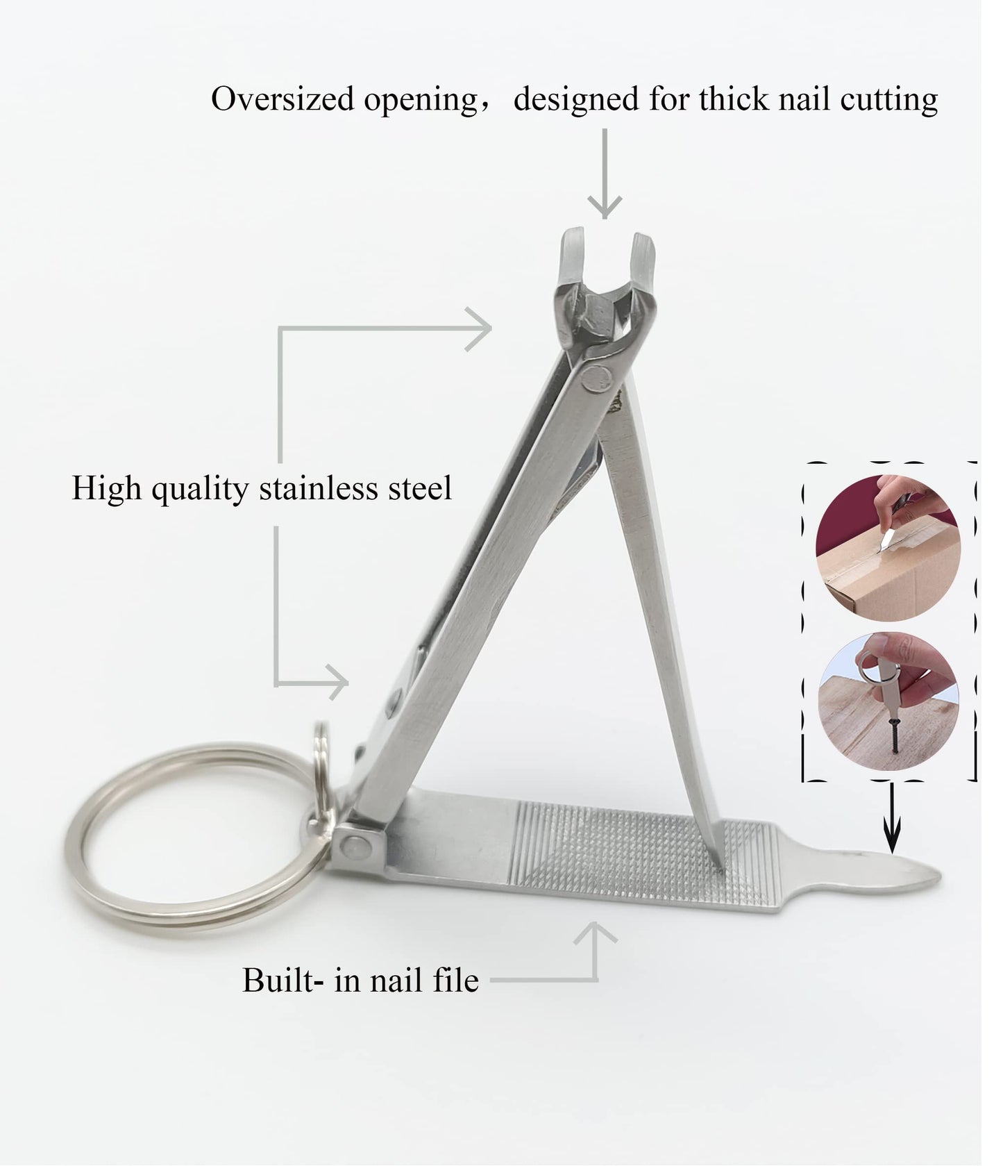 Ginalaia Stainless Steel Portable Nail Cutter，German Keychain Nail Clipper with File for Man and Women, Ultra Thin Flat Nail Clipper Perfect Use for Traveling、 Home 、 Office (Small, 2)