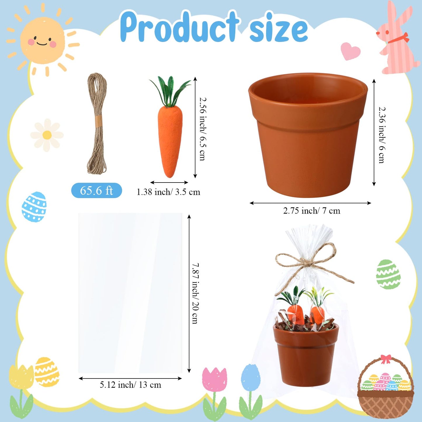 Simgoing 24 Set Mini Easter Baskets Bulk Tiny Easter Party Favors DIY Craft Kit Gifts Decorative Terracotta Pot with Carrots Supplies for Easters Basket Stuffer Spring Classroom Activities Decoration