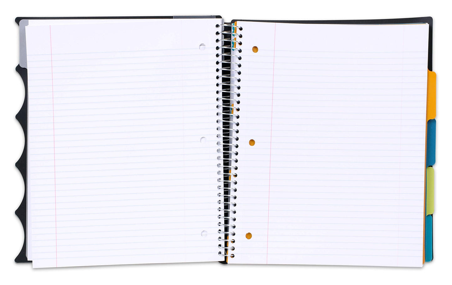 Mintra Office Durable PREMIUM Spiral Notebook, ((Black, 5 Subject, 8.5in x 11in)), Fabric Covered Coils, No Snags, Removable Adjustable Pocket Dividers, Ruler, Organization, Customizable
