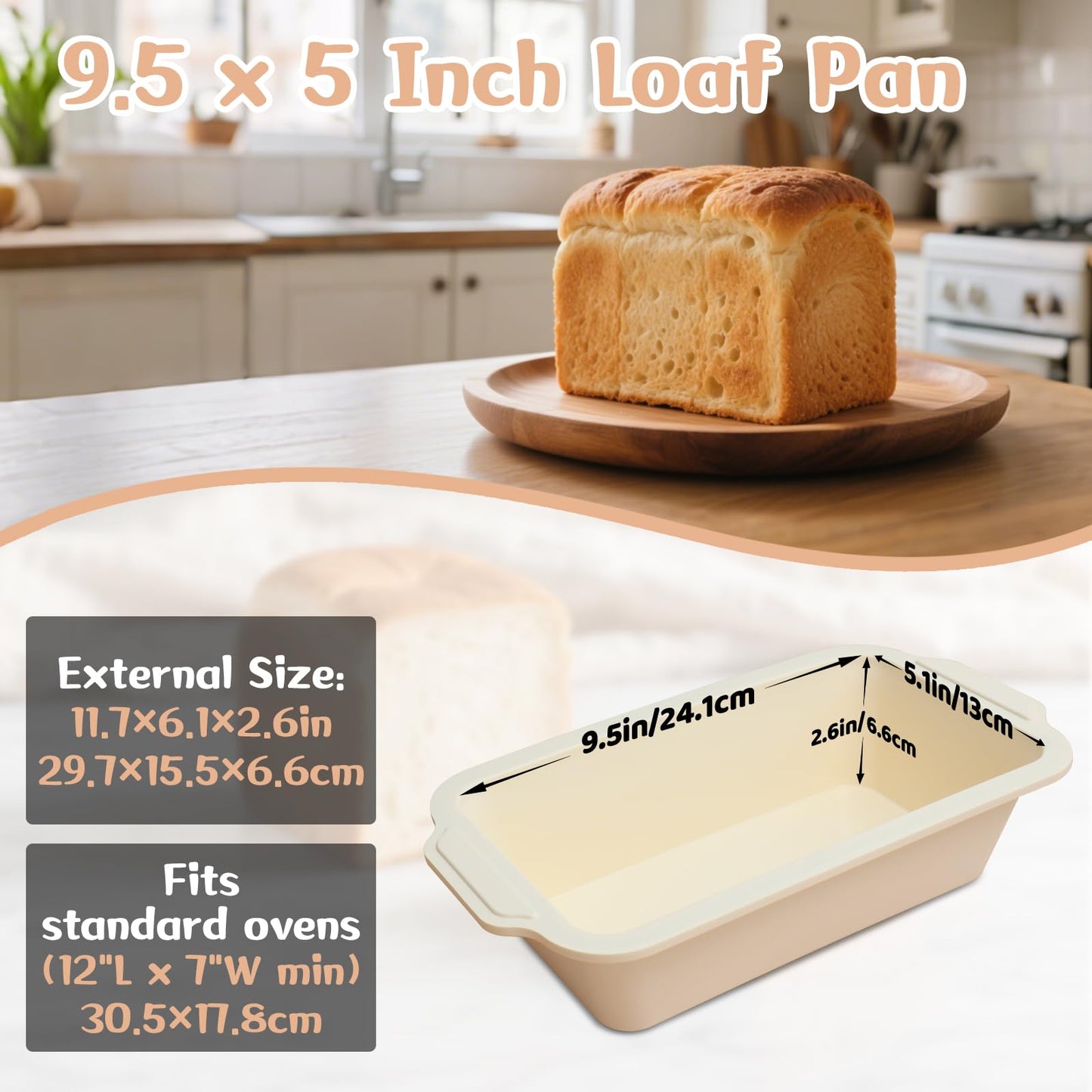 Toeusog Nonstick Silicone Bread Loaf Pan: 9.5 x 5 Inch Bread Pan for Homemade Rye with Metal Frame - Loaf Mold for Baking Oven - Housewife Baker Home Baking Enthusiasts (Beige & Mint Green)
