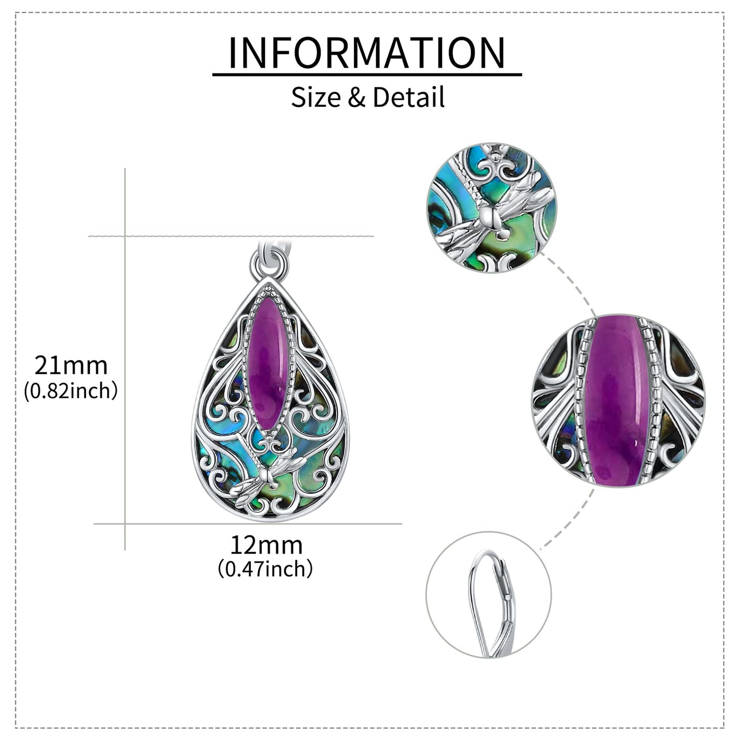 Dragonfly Filigree Earrings Sterling Silver Teardrop Amethyst Leverback Earrings Gifts For Women Jewelry