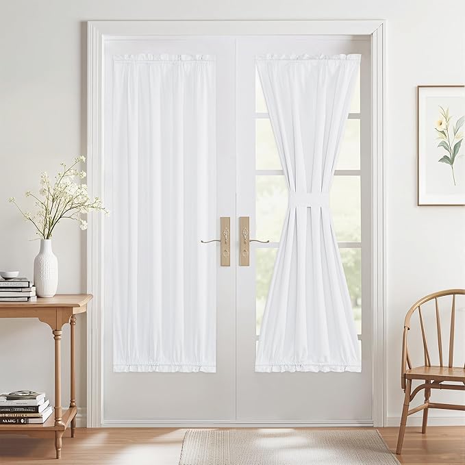 NICETOWN 100% Blackout Door Curtains 72 inches Long - Thermal Insulated Light Block Privacy French Door Sidelight Curtain Window Shades, 36 x 72 inch, 1 Panel, White