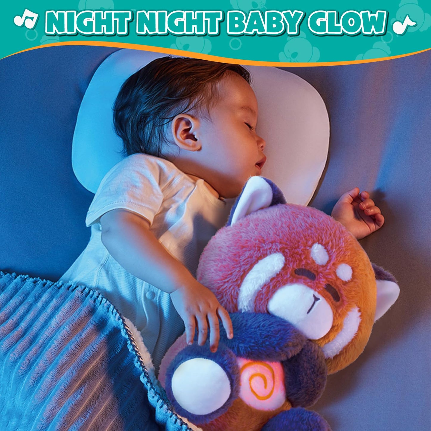 auby Red Panda Baby Soothing Toy - White Noise Machine & Lullabies, Plush Comfort with Rhythmic Breathing, Removable Sound Box for Easy Wash, Newborn Gift