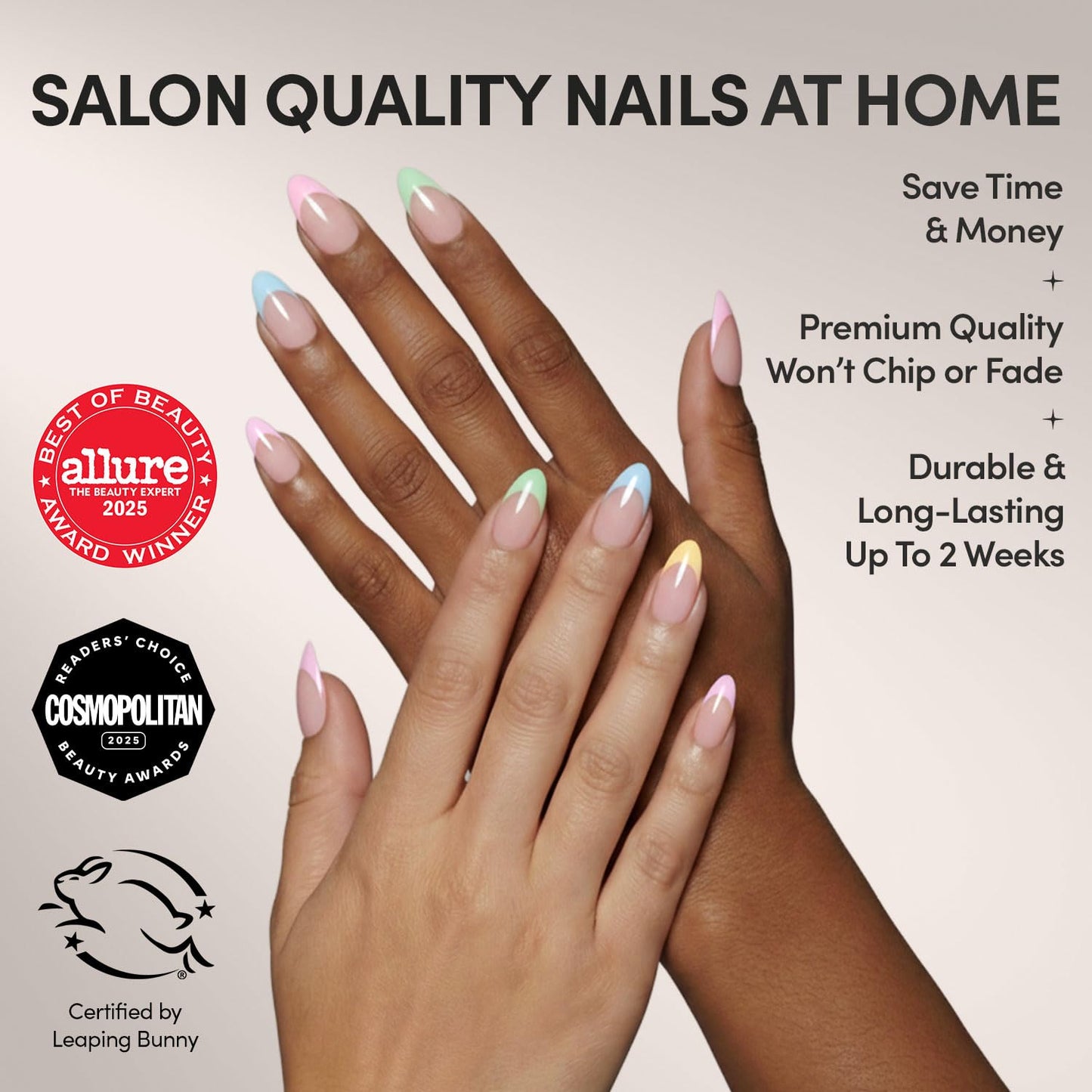 Glamnetic Press On Nails - Confetti | Semi-Transparent Short Almond Fake Nails, Salon Quality | 15 Sizes - 30 Nail Kit with Glue