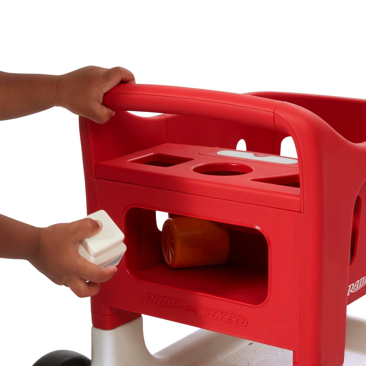 Radio Flyer Scan & Sort Shopping Cart, Red, for Kids 1+, Interactive Baby Walker with Lights & Adjustable Sound, Includes 6 Play Food Items, Adjustable Height Baby Push Walker, for Indoor Play