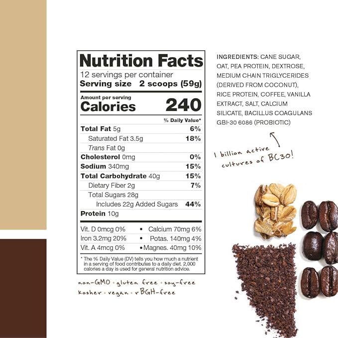 Skratch Labs Recovery Drink Mix - Vegan Oat Milk Latte - Post Workout Powder - Complete Plant Protein and Probiotics - 56mg of Caffeine from Coffee - 12 Servings - Gluten Free, Kosher, Non-GMO