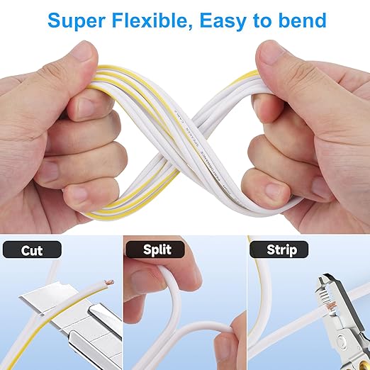 Mygatti 16AWG Speaker Wire 25 FT, 16/2 Gauge Audio Speaker Wire, for Car Speakers Stereo, Home Theater, Automotive Wire, White Jacket with Yellow Polarity Marker, CCA, 2 Conductors Electrical Wire