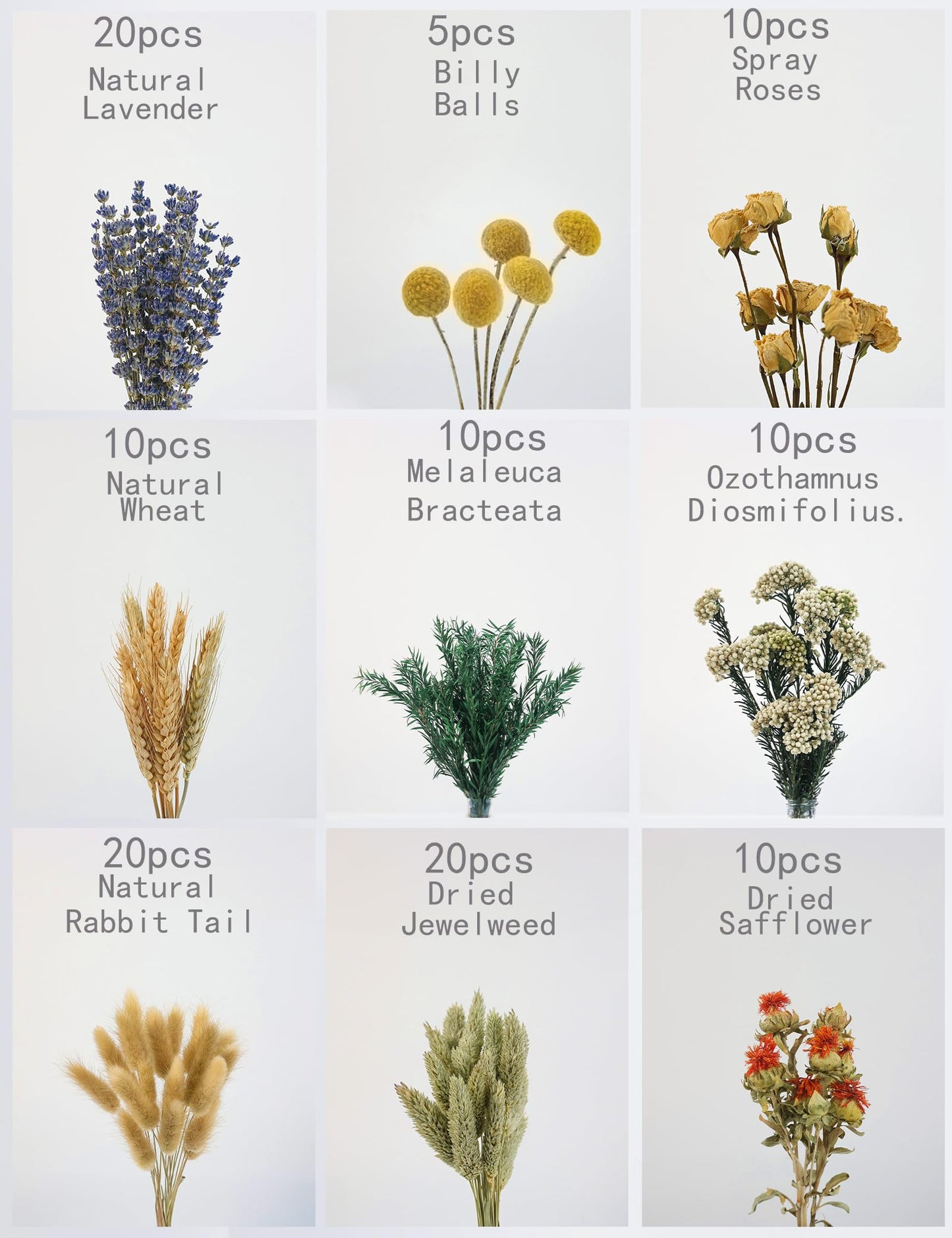 DIY Natural Dried Flower Set, Bulk Dried Flowers for Vase, Dried Flowers with Stems, Dried Roses, Mini Dried Flower Bouquets.(Brown)