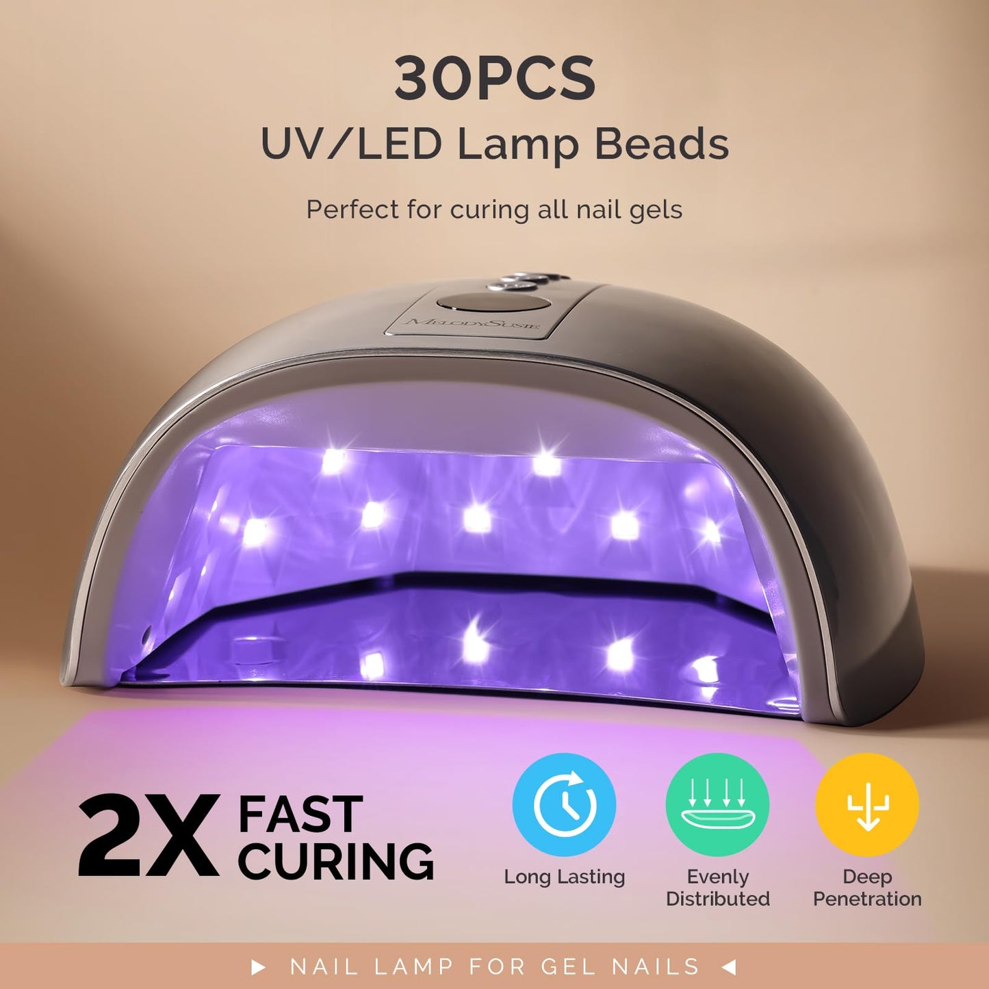 MelodySusie Professional Cordless UV Nail Lamp with Metal Base, P-Plus30GT Nail Dryer with Smart Sensor for Salon & DIY Home Use Fast Cures All Hard Gels, Especially Extension & Glitter Gel Polishes