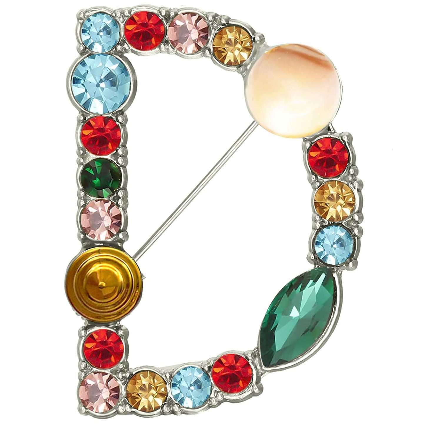 XGALBLA Letters D Plated Metal Stone Clear Colorful Crystal Lapel Pin Brooches Collar(Silver Tone)