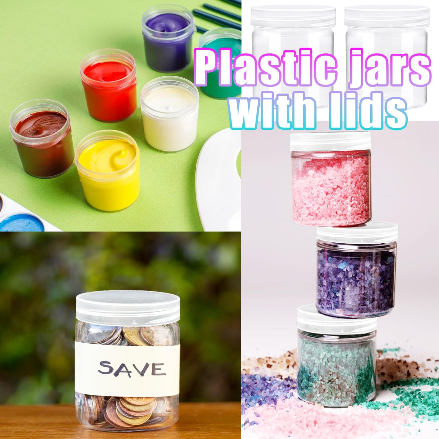 24 Pack 4oz Clear Plastic Slime Containers with Lids,Round Refillable Travel Storage Sealed Jars,Wide Mouth Container for Cosmetics,Lotions,Eye Shadow,Cream,Candy,Makeup,Craft Supplies,Beads