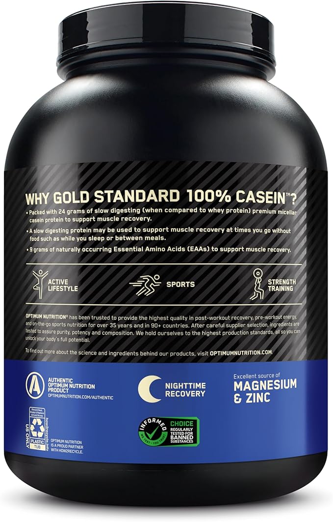 Optimum Nutrition Gold Standard 100% Micellar Casein Protein Powder, Slow Digesting, Helps Keep You Full, Overnight Muscle Recovery, Chocolate Peanut Butter, 4 Pound (Packaging May Vary)