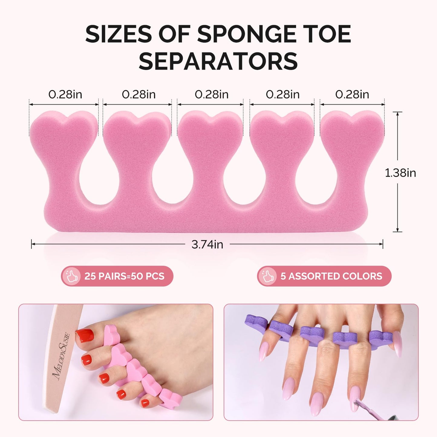 MelodySusie 2PCS Square Shape Resin Nail Art Palette Set with Stainless Steel Mixing Stick MelodySusie 50 Pcs Sponge Toe Separators Set
